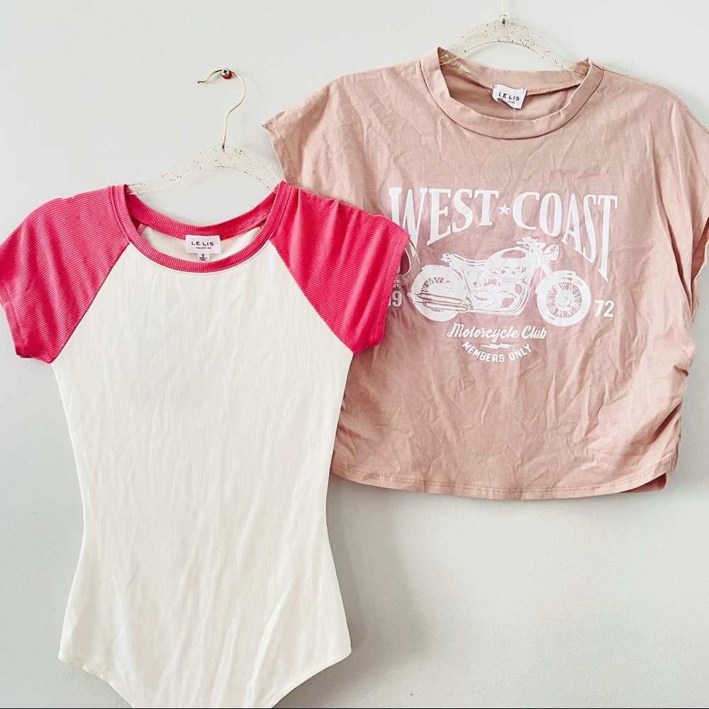 2 graphic crop top bodysuit size small New anthropologie